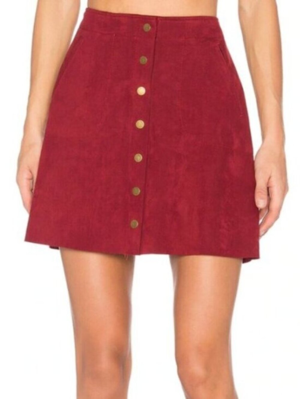 Level 99 Scarlet A-Line Suede Skirt with Brass Buttons (Fits 6/8/M)